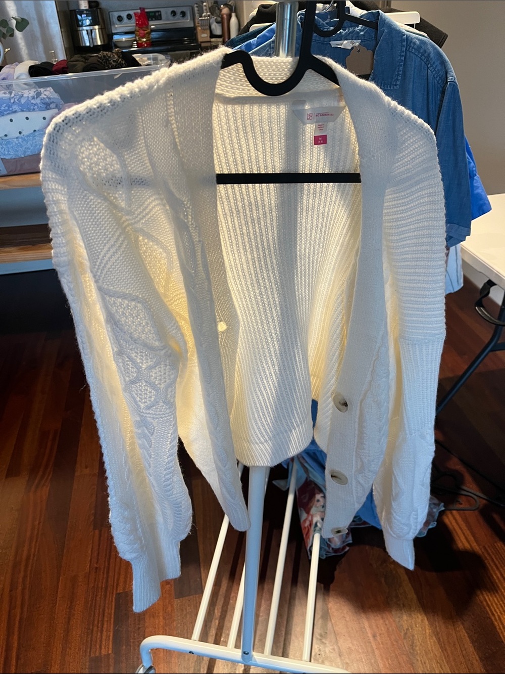 No Boundaries Cream Open-Front Cable Cardigan